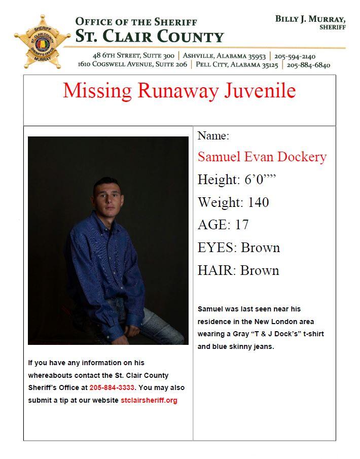 Samuel Evan Dockery missing runaway juvenile 